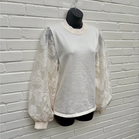 Shop The Mint Sheer Floral Long Sleeved Sweater in White, SZ L - Never Worn! - Picture 3 of 10